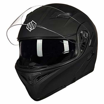 Picture of ILM Motorcycle Dual Visor Flip up Modular Full Face Helmet DOT 6 Colors (XL, MATTE BLACK)