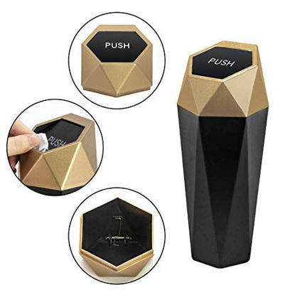 Picture of OUDEW Car Trash Can with Lid, New Car Dustbin Diamond Design, Leakproof Vehicle Trash Bin, Mini Garbage Bin for Automotive Car, Home, Office, Kitchen, Bedroom, 1PCS (Gold)