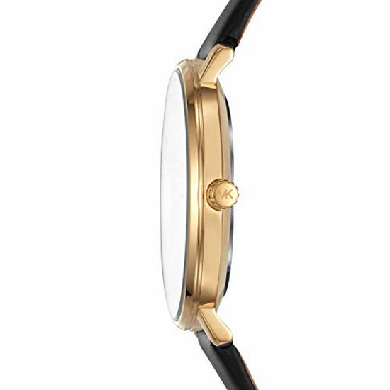 Picture of Michael Kors Women's Pyper Stainless Steel Quartz Watch with Leather Strap, Gold/Black, 18
