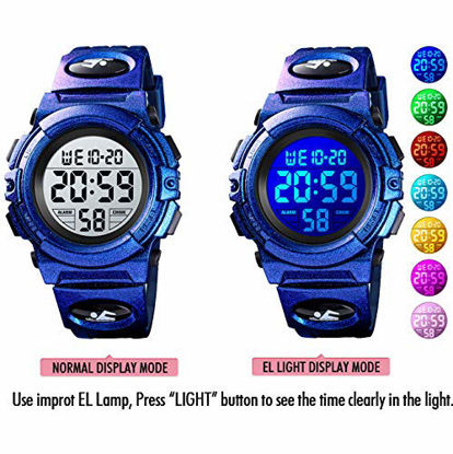 Picture of Boys Watch Digital Sports Waterproof Electronic Childrens Kids Watches Alarm Clock 12/24 H Stopwatch Calendar Boy Girl Wristwatch - prpurple