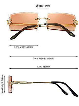 Picture of 3 Pairs Rimless Rectangle Sunglasses Tinted Frameless Eyewear Vintage Transparent Rectangle Glasses for Women Men (Grey, Tea and Pink)