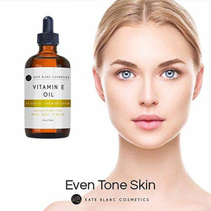 Picture of Vitamin E Oil by Kate Blanc. Moisturizes Face and Skin. 28,000 IU. Reduce Appearance of Scars, Wrinkles, Dark Spots. DIY Lip Gloss (1 oz)