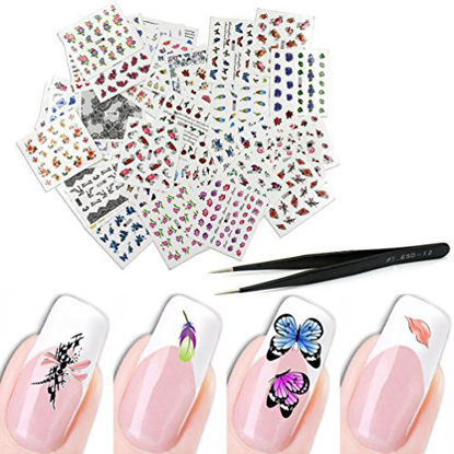 Picture of KINGMAS 50 Sheets Nail Art Stickers Water Transfer DIY Nail Decals Butterfly, Flowers, Feathers etc Colorful Transfer Watermark Nail Stickers for Nails Design Manicure Tips Decor