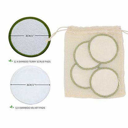 Picture of Chloven Reusable Makeup Remover Pads 24 Pack - Washable Eco-Friendly Bamboo Velour Pads for all Skin Types,Bamboo Reusable Cotton Rounds for Toner, with Cotton Laundry Bag And Round Box for Storage