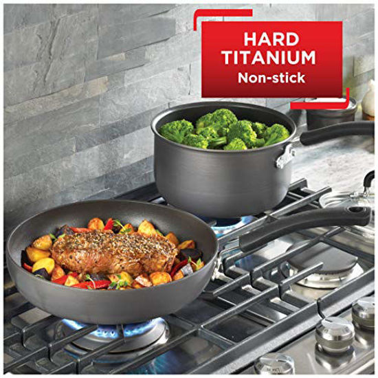 Picture of T-fal Dishwasher Safe Cookware Fry Pan with Lid Hard Anodized Titanium Nonstick, 12-Inch, Black