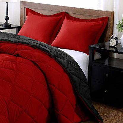 Picture of downluxe Lightweight Solid Comforter Set (Queen) with 2 Pillow Shams - 3-Piece Set - Red and Black - Down Alternative Reversible Comforter