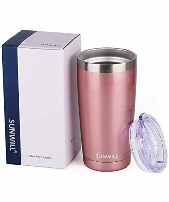 Picture of SUNWILL 20oz Tumbler with Lid, Stainless Steel Vacuum Insulated Double Wall Travel Tumbler, Durable Insulated Coffee Mug, Rose Gold, Thermal Cup with Splash Proof Sliding Lid