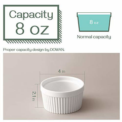 Picture of DOWAN 8 oz Ramekins - Ramekins for Creme Brulee Porcelain Ramekins Oven Safe, Classic Style Ramekins for Baking Souffle Ramekins Ramekins Bowls, Set of 6, White