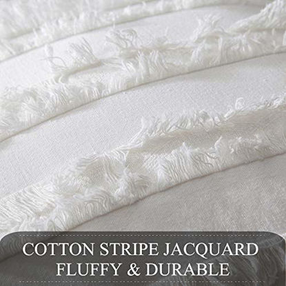 Picture of MIULEE Set of 2 Decorative Boho Throw Pillow Covers Cotton Linen Striped Jacquard Pattern Cushion Covers for Decor Sofa Couch Living Room Bedroom 16x16 Inch Ivory White