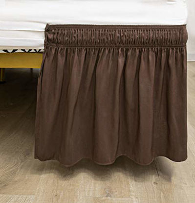 Picture of Biscaynebay Wrap Around Bed Skirts Elastic Dust Ruffles, Easy Fit Wrinkle and Fade Resistant Silky Luxrious Fabric Solid Color, Brown for King and California King Size Beds 21 Inches Drop