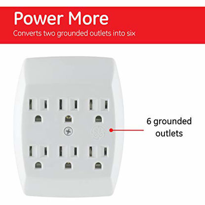 Picture of GE 6 Outlet Adapter, 3 Prong Outlets, Grounded, Wall Charger, Charging Station, White, 54947