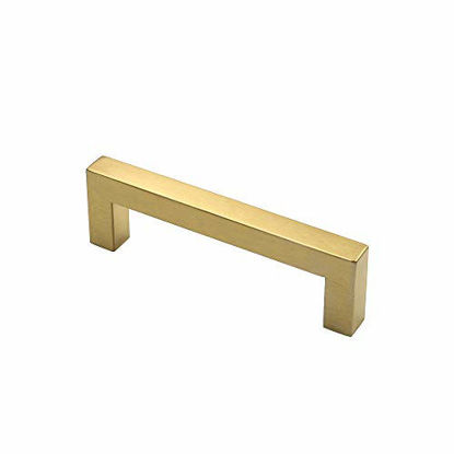 Picture of goldenwarm Gold Cabinet Pulls Brushed Brass Drawer Pulls 50 Pack - LSJ12GD102 Gold 4inch Kitchen Cabinet Handles Square Bar Pulls Antique Brass Bathroom Cabinet Hardware 4" Hole Spacing
