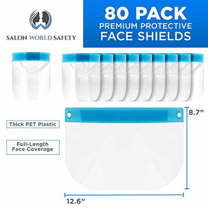 Picture of Salon World Safety 80 Face Shields (20 Packs of 4) - Ultra Clear Protective Full Face Shields to Protect Eyes, Nose and Mouth - Anti-Fog PET Plastic, Elastic Headband - Sanitary Droplet Splash Guard