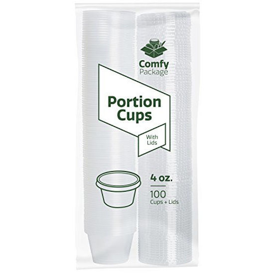 100 Sets - 4 oz. Plastic Disposable Portion Cups With Lids Cups Souffle Cups 