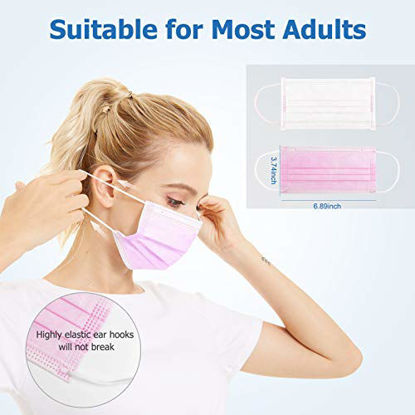 Picture of 50PCS Disposable Face Masks with Elastic Ear Loop, 3-Ply Earloop Breathable Non-Woven Mouth Cover Mask for Home, Park, Office- Pink 5 Pack