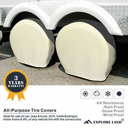 Picture of Explore Land Tire Covers 4 Pack - Tough Tire Wheel Protector for Truck, SUV, Trailer, Camper, RV - Universal Fits Tire Diameters 26-28.75 inches, White