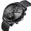 Picture of Mens Watch Fashion Sport Quartz Analog Mesh Stainless Steel Waterproof Chronograph Watches, Auto Date in Grey Hands, Color: Black