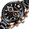 Picture of MEGALITH Mens Watches with Stainless Steel Waterproof Analog Quartz Fashion Business Chronograph Black Watch for Men, Auto Date
