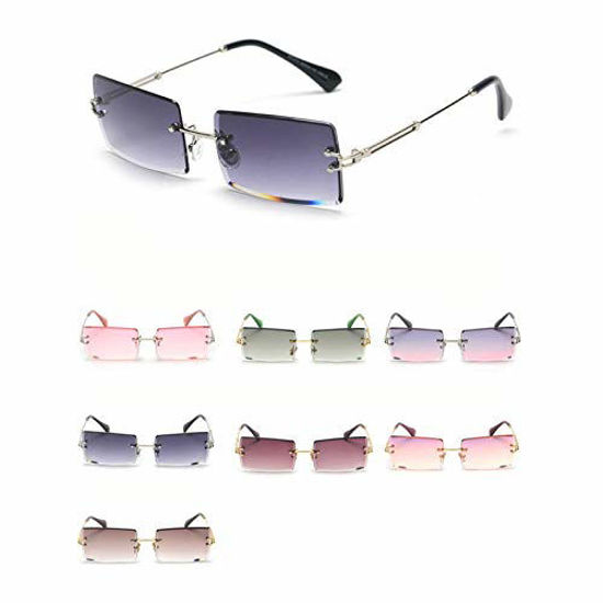 Picture of MINCL/Fashion Small Rectangle Sunglasses Women Ultralight Candy Color Rimless Ocean Sun Glasses (silver&pink)