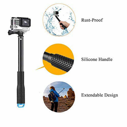 Picture of VVHOOY Waterproof Selfie Stick Extendable 11.25-37inch Handheld Aluminum Telescopic Pole Monopod Compatible with Gopro Hero 8 7 6,AKASO EK7000,Brave 4,V50,Crosstour,Victure,Campark ACT74 Action Camera
