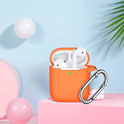Picture of AirPods Case Cover with Keychain, Full Protective Silicone AirPods Accessories Skin Cover for Women Girl with Apple AirPods Wireless Charging Case,Front LED Visible-Orange