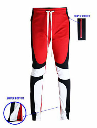 Picture of SCREENSHOTBRAND-P11031 Mens Hip Hop Premium Slim Fit Track Pants - Athletic Jogger Moto Cut & Sew Color Block Patch Bottoms-Red-Large