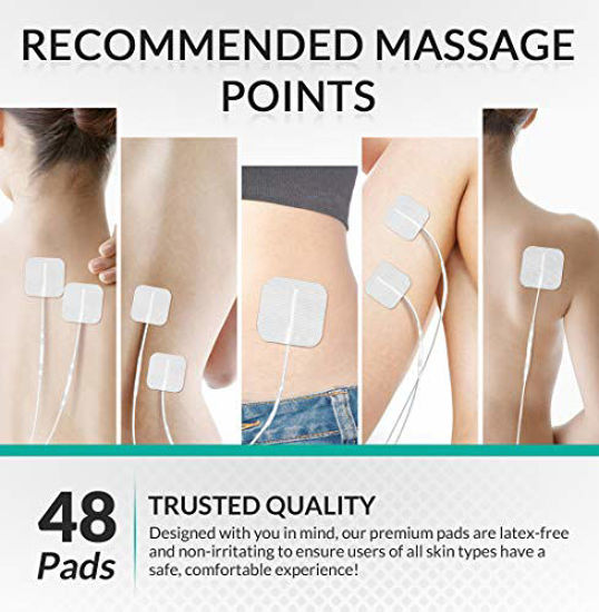 Picture of DONECO TENS Unit Pads 2X2 48 Pcs Replacement Pads Electrode Patches for Electrotherapy