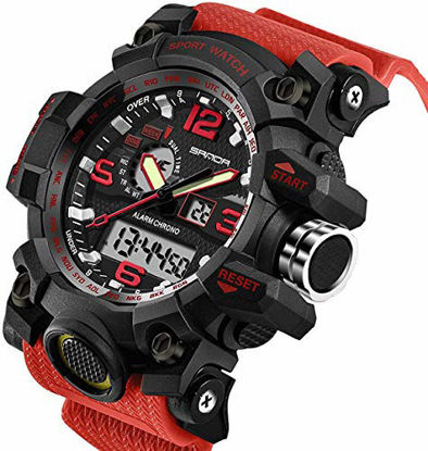Picture of Mens Military Watch Dual Display Waterproof Sport Digital Big Wrist Watch Outdoor Tactical Red Watch