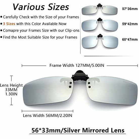 CAXMAN Polarized Clip On Sunglasses Over Prescription Glasses for Men Women  UV Protection Flip Up Silver Mirrored Lens Extra Small
