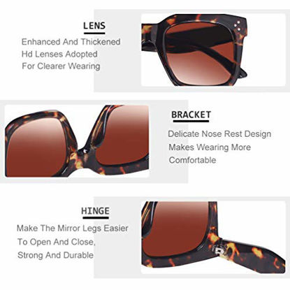 Picture of TAOTAOQI Vintage Women Oversized Sunglasses Designer Luxury Square Sun Glasses UV400 Protection Flat Lens (2 Pack (Black Frame Grey Lens/Tortoise Frame Gradient Brown Lens))