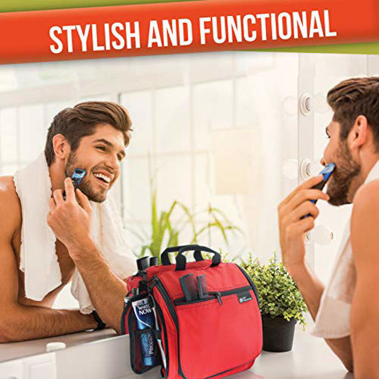 Picture of Hanging Travel Toiletry Bag for Men and Women - Large Cosmetics, Makeup and Toiletries Organizer Kit with 19 Compartments, YKK Zippers, XXL Metal Swivel Hook, Water-Resistant Nylon