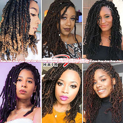 Picture of 6 Pack Spring Twist Crochet Braiding Hair 12 Inch Bomb Twist Crochet Braids Ombre Colors Low Temperature Kanekalon Synthetic Fluffy Hair Extensions 20 Strands 110g/Pack (12inches, 2#)
