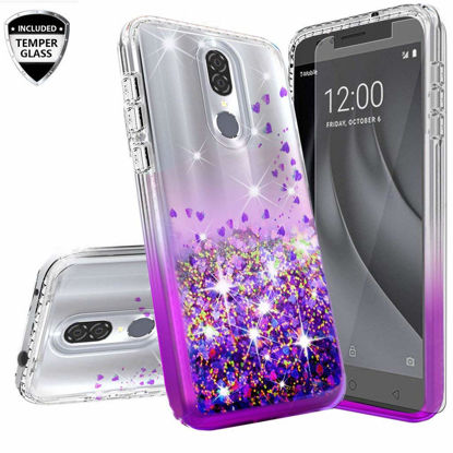 Picture of Compatible for LG Aristo 4+ Plus Case, Escape Plus/Prime 2/Arena 2/Tribute Royal/Journey LTE/K30 2019 Case, with [Tempered Glass Screen Protector] Diamond Quicksand Cute PhoneCover - Clear and Purple