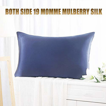Picture of ZIMASILK 100% Mulberry Silk Pillowcase for Hair and Skin Health,Both Side 19 Momme Silk,1pc (Standard 20''x26', Navy Blue)