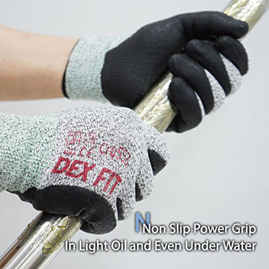 Picture of DEX FIT Level 5 Cut Resistant Gloves Cru553, 3D Comfort Stretch Fit, Power Grip Foam Nitrile, Smart Touch, Durable Thin & Lightweight, Machine Washable, Grey X-Large 3 Pair