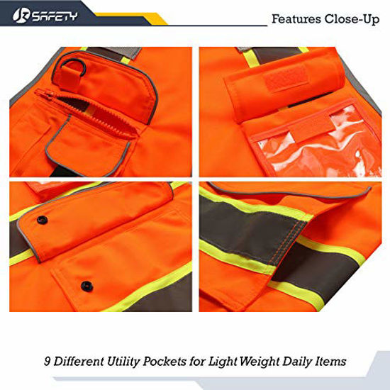 JKSafety 9 Pockets Women Hi-Vis Reflective Safety Vest | Mesh Black| Reflective Strips with Yellow Extended Trims | ANSI Compliant (168-Black, S