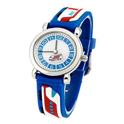 Picture of Eleoption Waterproof Kids Watch for Girls Boys Time Machine Analog Watch Toddlers Watch 3D Cute Cartoon Silicone Wristwatch Time Teacher for Little Kids Boys Girls Birthday Gift (Metro Blue)