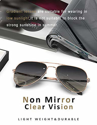 Picture of LUENX Aviator Sunglasses for Mens Womens Polarized Gradient Brown Lens Metal Rose Gold Frame 60mm
