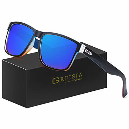 Picture of GRFISIA Vintage Polarized Sunglasses for Men and Women Driving Sun glasses 100% UV Protection (Matte blue orange frame-dark blue lens)