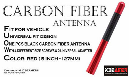 Picture of ICBEAMER 5" 127 mm Aluminum Red w/Carbon Fiber Universal AM/FM Radio Antenna Screw-in Stubby Aerial Replacement