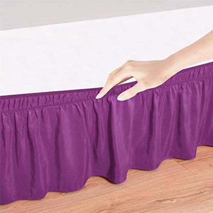 Picture of Biscaynebay Wrap Around Bed Skirts Elastic Dust Ruffles, Easy Fit Wrinkle and Fade Resistant Silky Luxrious Fabric Solid Color, Purple for Queen Size Beds 15 Inches Drop
