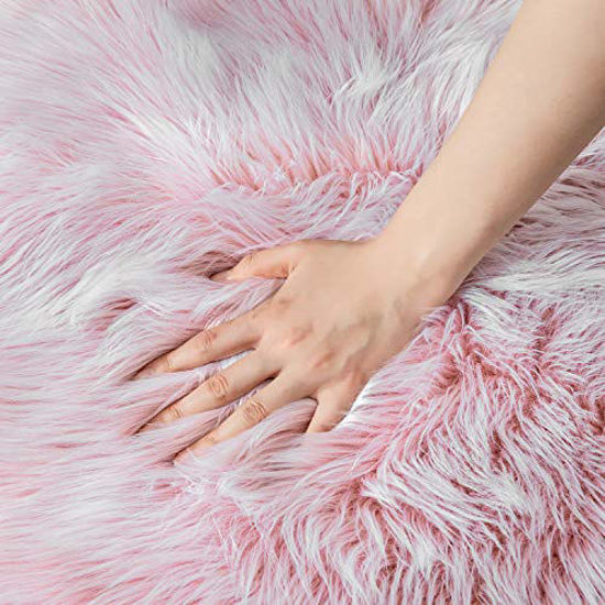 Picture of Ashler Soft Faux Sheepskin Fur Chair Couch Cover Area Rug Bedroom Floor Sofa Living Room Light Pink Rectangle 3 x 5 Feet