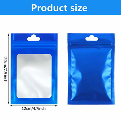 Picture of 100 Pieces Resealable Mylar Ziplock Food Storage Bags with Clear Window Coffee Beans Packaging Pouch for Food Self Sealing Storage Supplies (Blue, 4.7 x 7.9 Inch)