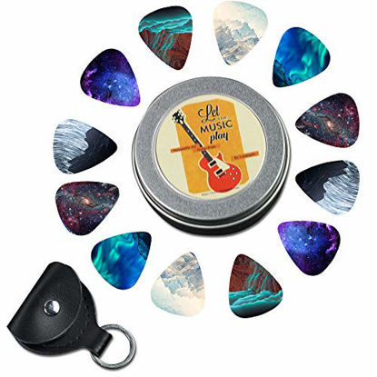 Picture of Guitar Picks - Cheliz 12 Medium Gauge Celluloid Guitar Picks In a Box W/Picks Holder. Unique Guitar Gift For Bass, Electric & Acoustic Guitars (Natural Image)