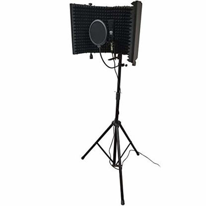 Picture of AxcessAbles SF-101KIT Studio Microphone Isolation Shield w/Stand, Condenser Mic & accessories. Compatible w/Focusrite or Phantom Powered Audio Interfaces or mixers. Studio Recording & Broadcast.