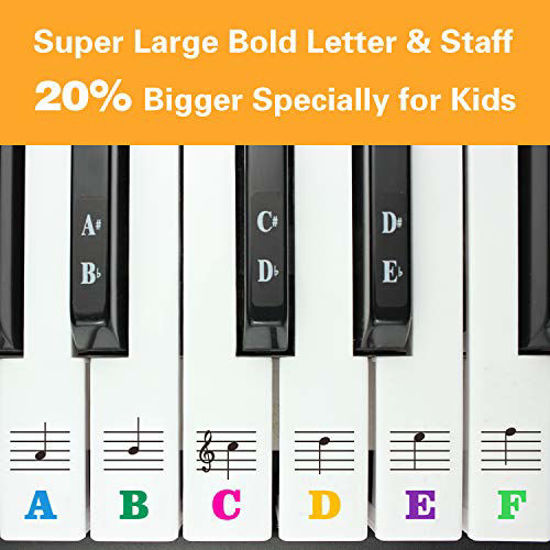 Piano Keyboard Stickers for 88/61/ Key, Bold Large Letter Piano