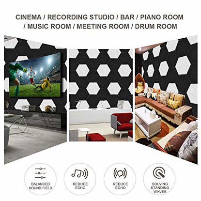 Picture of ZHERMAO 6 Pack Acoustic Panels Sound Proof Padding,14 X 13 X 0.4 Inches Sound Dampening Panels Bevled Edge Sound Panels, Used in Wall Decoration and Acoustic Treatment (Hexagon black)