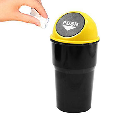 Picture of YIOVVOM Vehicle Automotive Cup Holder Garbage Can Small Mini Trash Bin Car Trash Garbage Can for Car Office Home (Yellow-2PCS)