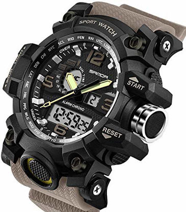 Picture of Men's Watch Outdoor Sports Waterproof Military Multifunction Dual Display LED Stopwatch Analog Army Wristwatch Tactical