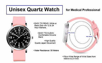 Picture of TICCI Unisex Men Women Medical Quartz Watch Arabic Numerals Military Time Easy Read Dial Silicone Band Waterproof for Students Doctors Nurses (Pink Black-2)